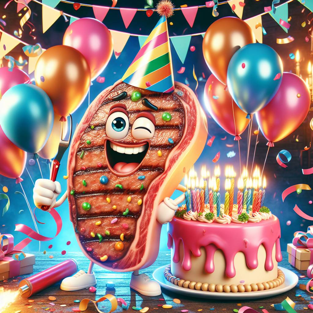 1) Birthday AI Generated Card - Steak, and Cake (43d75)