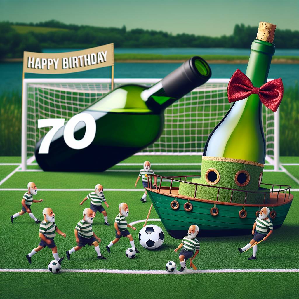 1) Birthday AI Generated Card - Boats, Soccer, Wine , and 70 (a18b6)