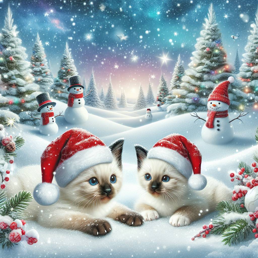 2) Christmas AI Generated Card - White Siamese Cats (31c9e)
