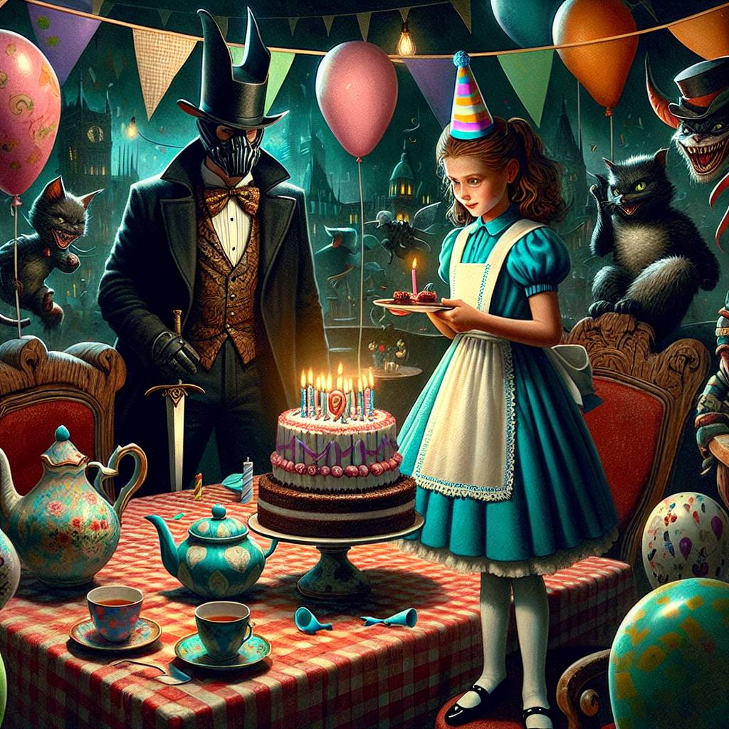 1) Birthday AI Generated Card - Alice In Wonderland, and Batman (ed538)