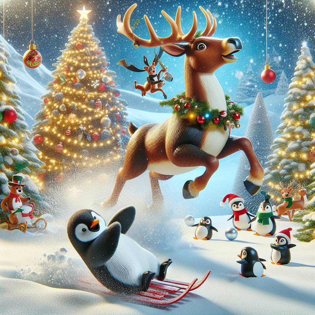 2) Christmas AI Generated Card - Pinguïns , and Reindeer (111b4)