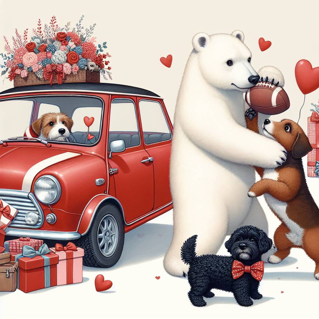 2) Valentines-day AI Generated Card - Polar bear, Black cockapoo, Jack russel, Football, and Red mini (afee6)