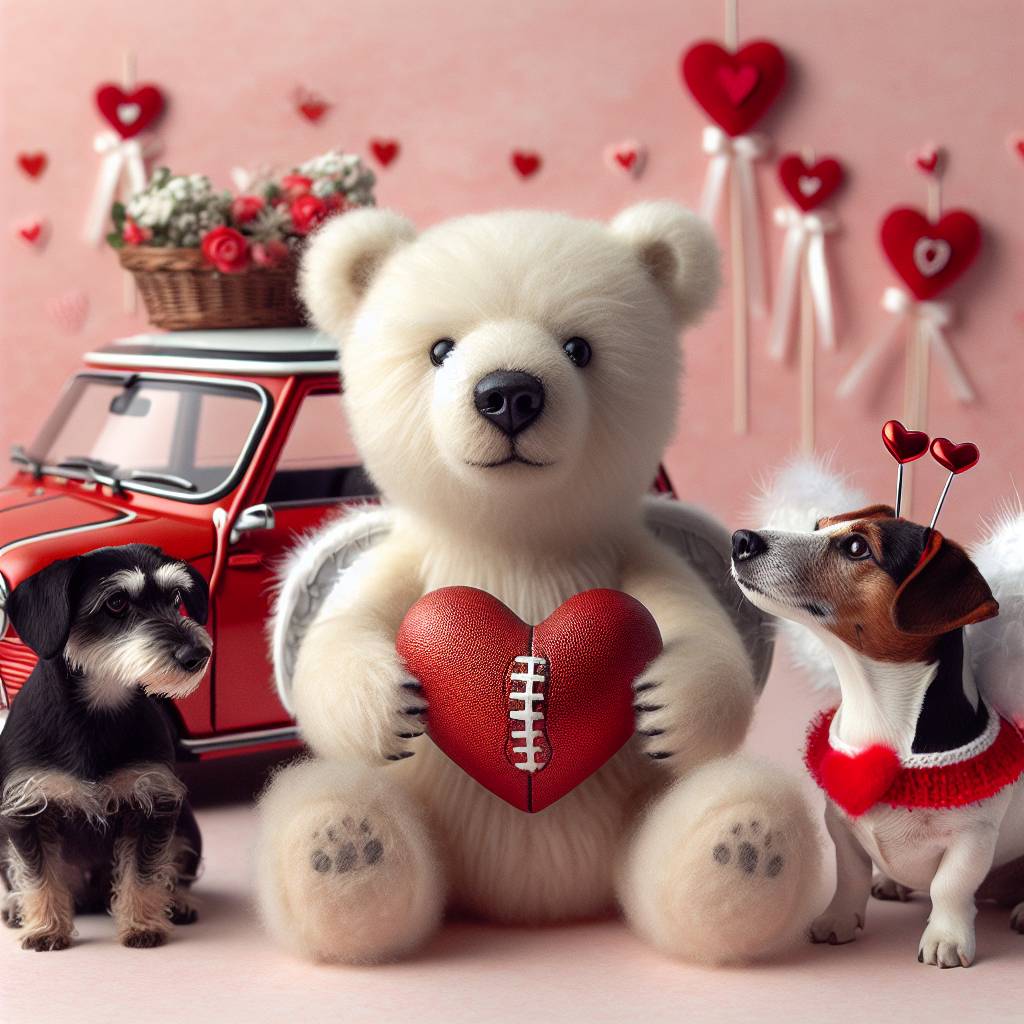 1) Valentines-day AI Generated Card - Polar bear, Black cockapoo, Jack russel, Football, and Red mini (420c7)