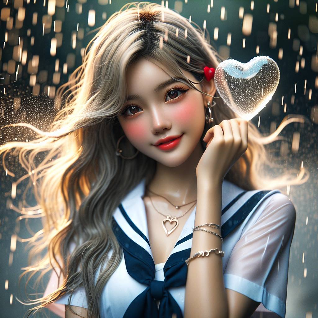 2) Valentines-day AI Generated Card - School Uniform, Rain, and Blond Hair (73ebf)