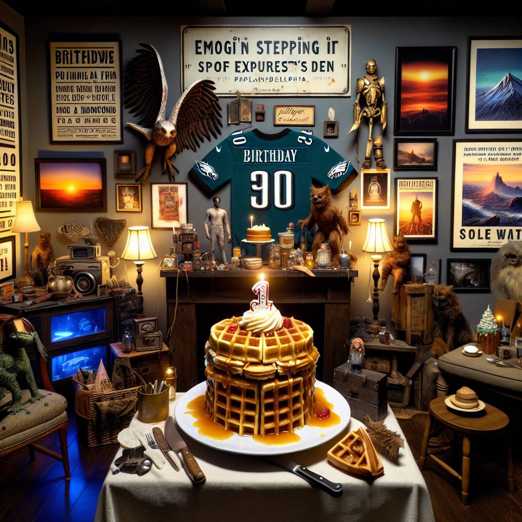 1) Birthday AI Generated Card - Philadelphia Eagles, Horror movies, Baldur’s Gate 3, Waffles, Cats, Cooking, and Travel (371d6)