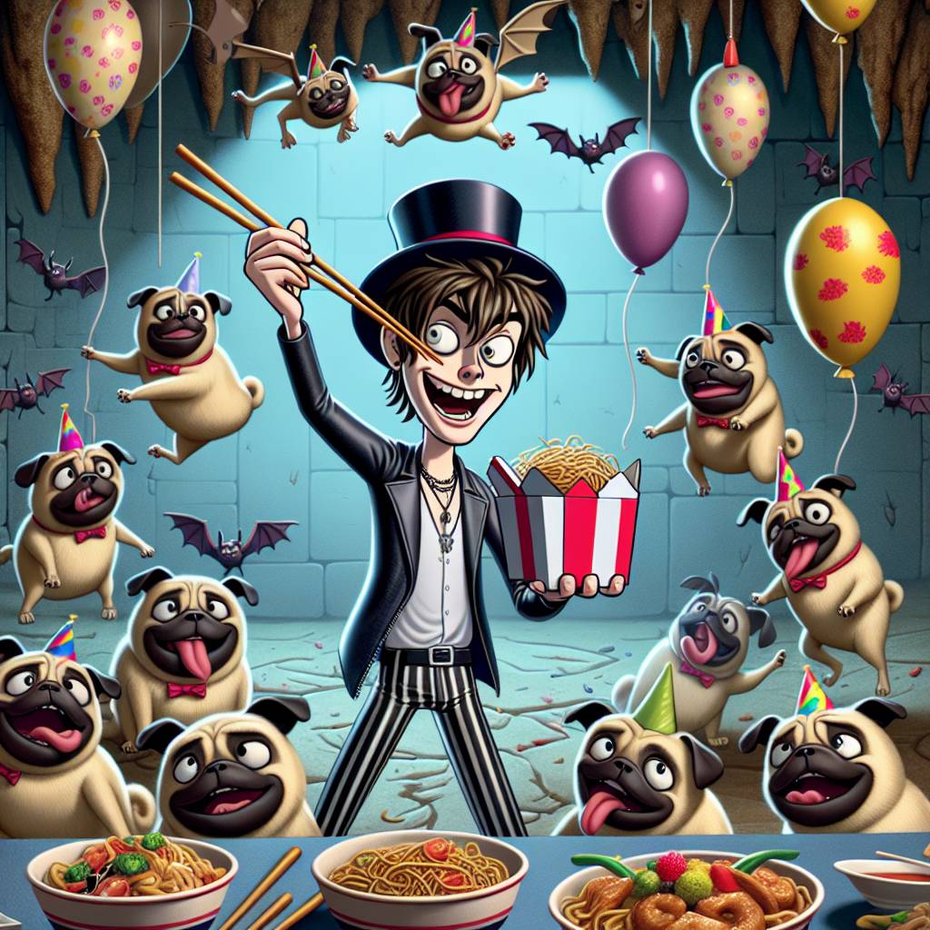 1) Birthday AI Generated Card - Yungblud, Pugs, Chinese food, and Bats (74b5d)