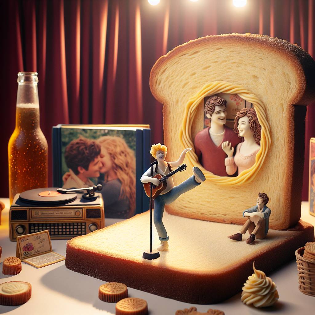 2) Birthday AI Generated Card - Taylor Swift performing on a stage shaped like a loaf of bread , Gay romance novels , Record player , Irn Bru, and Harry Potter  (728df)