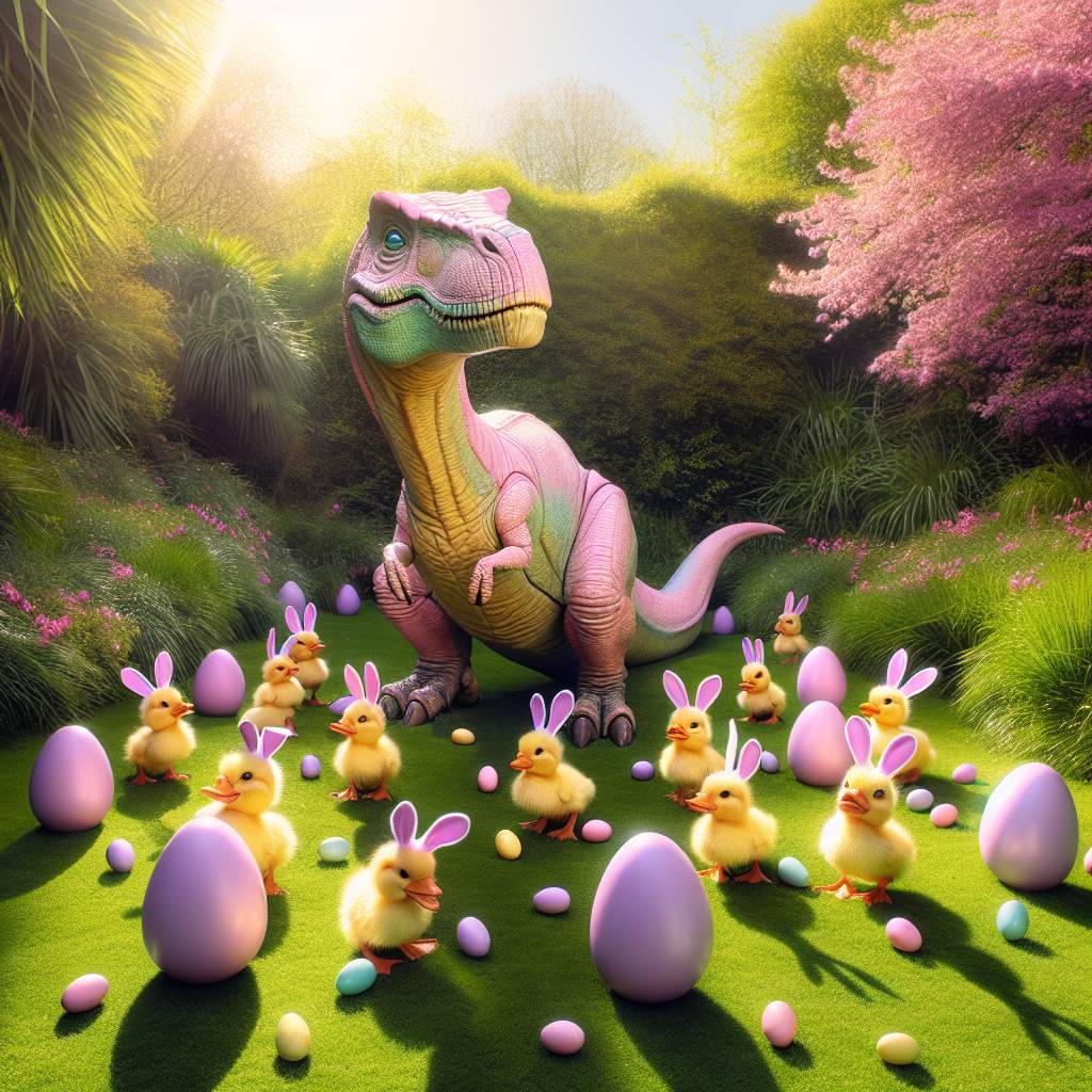 2) Easter AI Generated Card - Big pink dinosaur ducks (e7e3d)