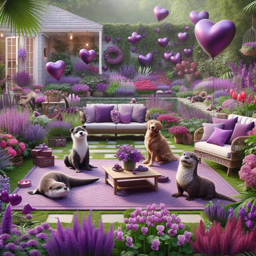 1) Valentines-day AI Generated Card - Dogs and otters, Home garden, and Favourite Color purple (2fbf6)