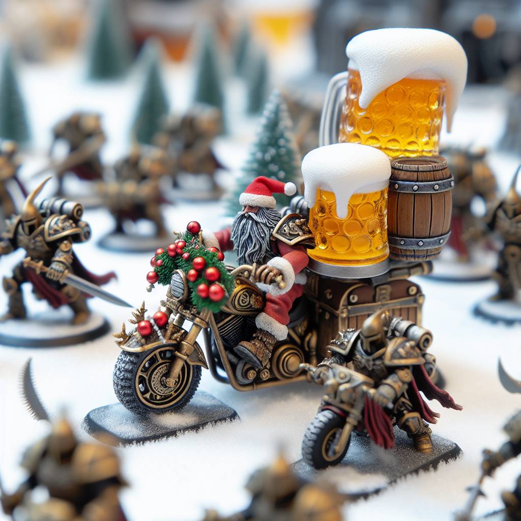 2) Christmas AI Generated Card - Warhammer, Motorcyles, and Beer