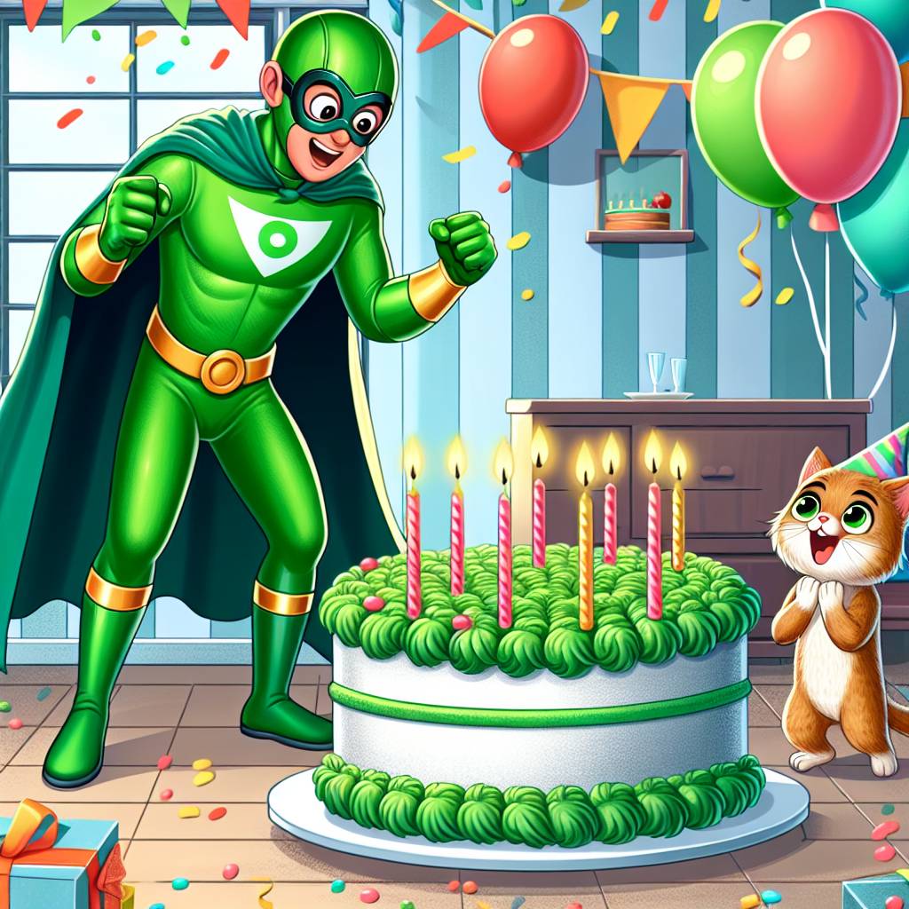 3) Birthday AI Generated Card - Green, Cats, and Marvel