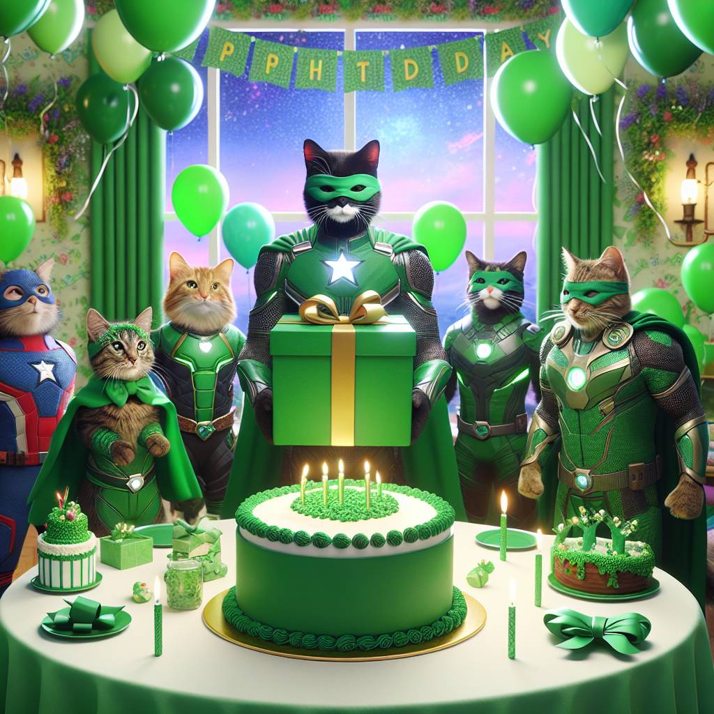 1) Birthday AI Generated Card - Green, Cats, and Marvel
