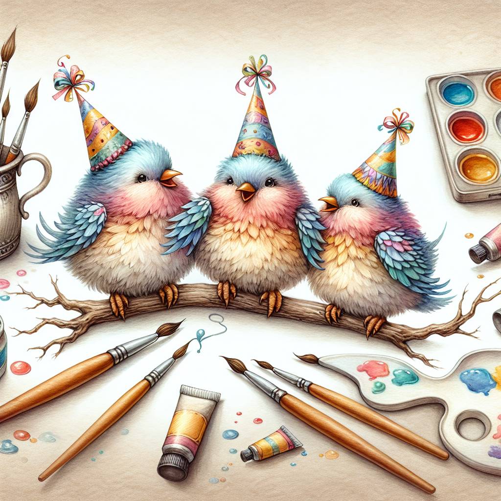 1) Birthday AI Generated Card - Birds, Art, and Beer (2f25c)