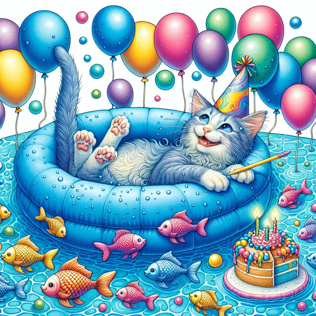 1) Birthday AI Generated Card - Cat, swimming  (96b8b)