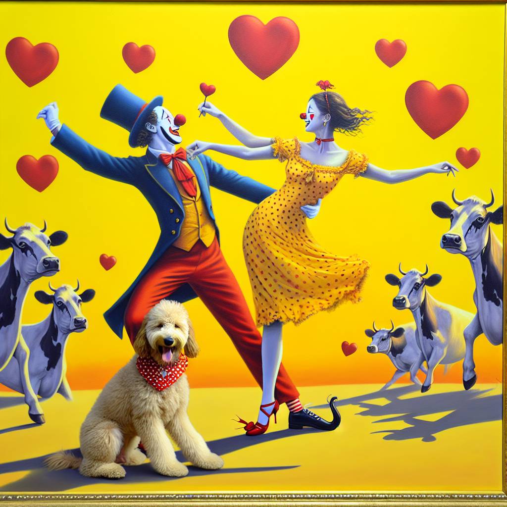 2) Valentines-day AI Generated Card - Clowns, Fleetwood mac, Yellow, Labradoodle, and Cows (ab9a1)