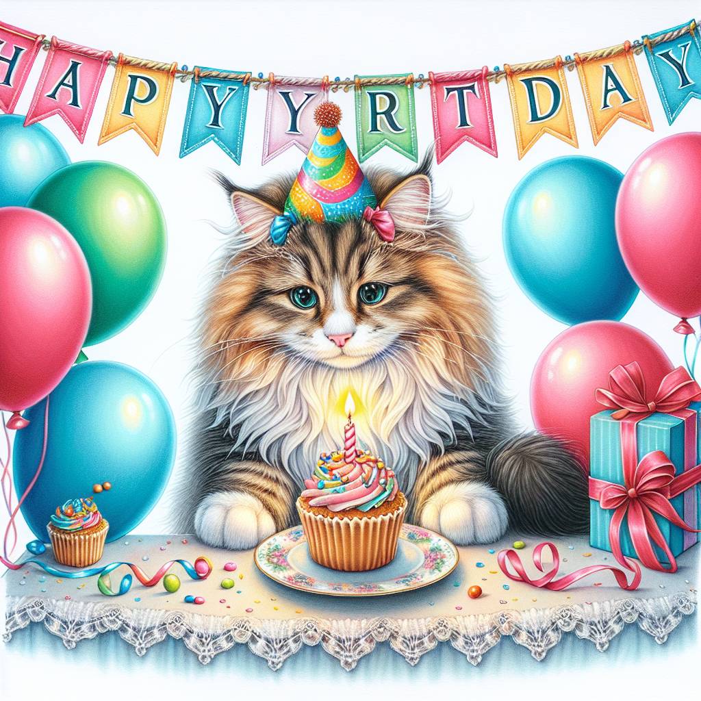 1) Birthday AI Generated Card - Norwegian Forest Cat Birthday Cards (aec27)