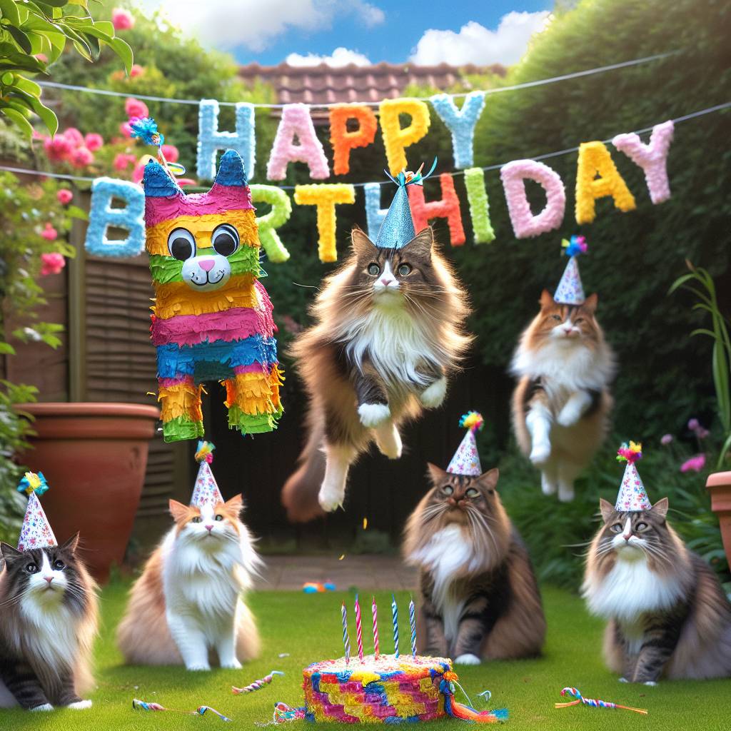 4) Birthday AI Generated Card - Norwegian Forest Cat Birthday Cards (86819)