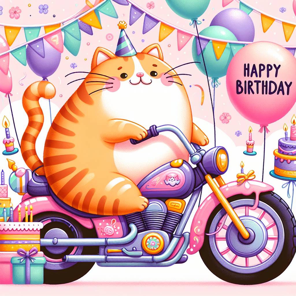 2) Birthday AI Generated Card - Ginger motorbike fat tall (7a67a)