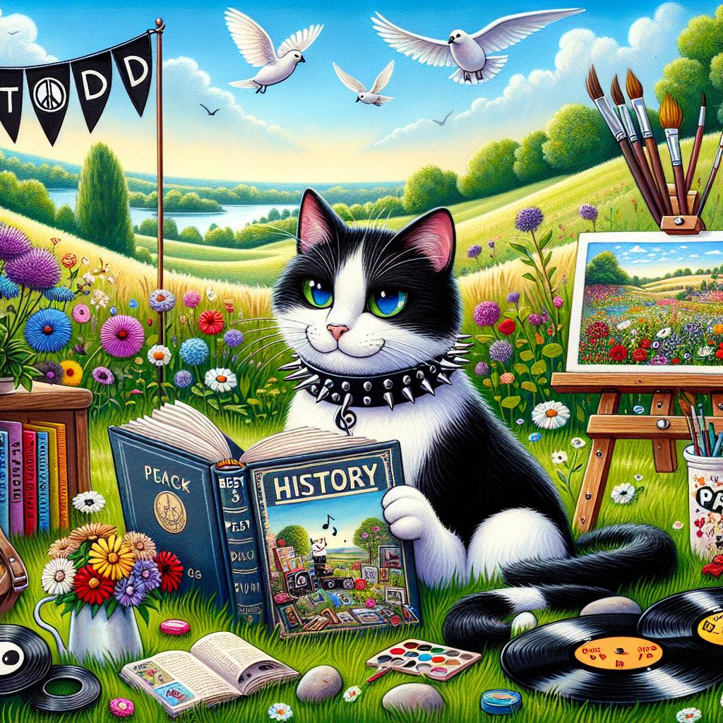 2) Birthday AI Generated Card - Black and white cat, Gardening, Art, Birds, Reading, Music, Punk music, 1960s music, 1970s music, History, Best dad, and Countryside (6b1a7)