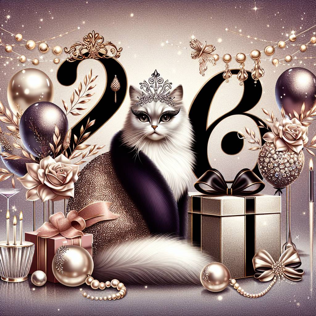 2) Birthday AI Generated Card - Celebrating, Make up, Luxusury, Cat, and 26 years old (b865b)