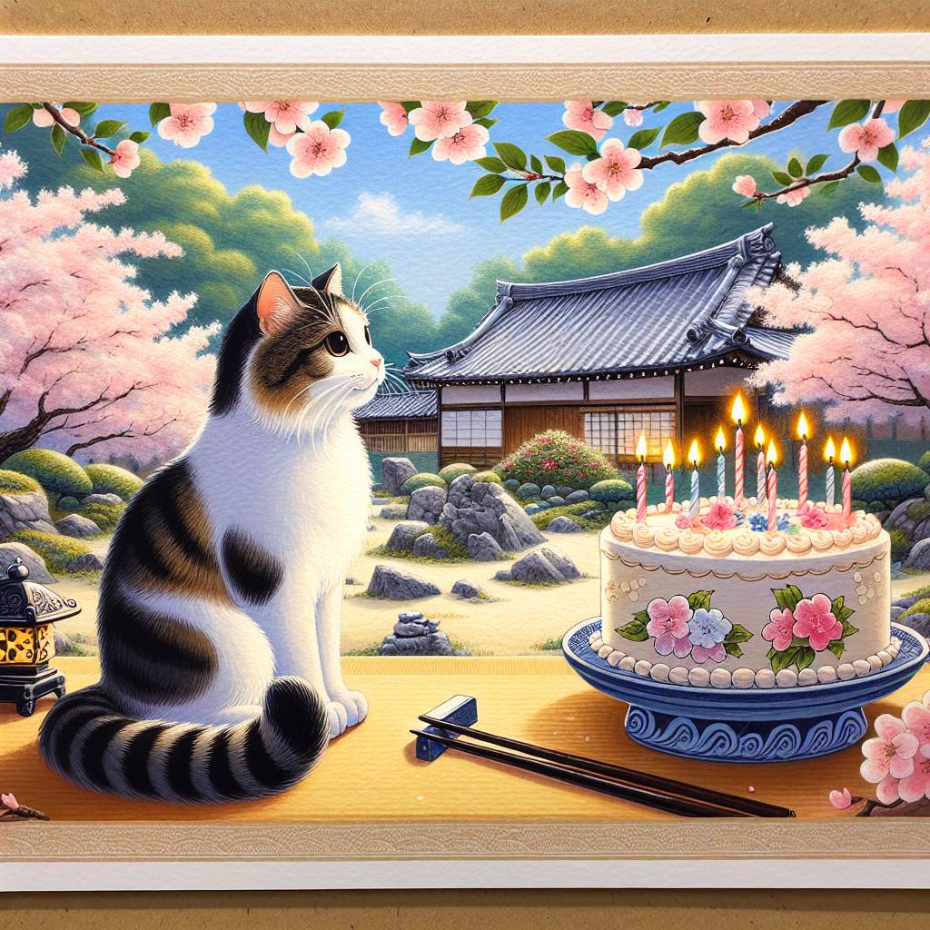 2) Birthday AI Generated Card - Japanese Bobtail Birthday Cards (e8857)