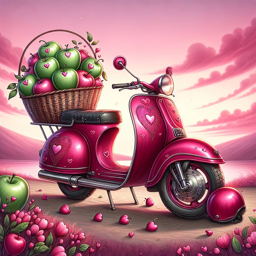 1) Valentines-day AI Generated Card - Motorbike, and Apples (71e66)