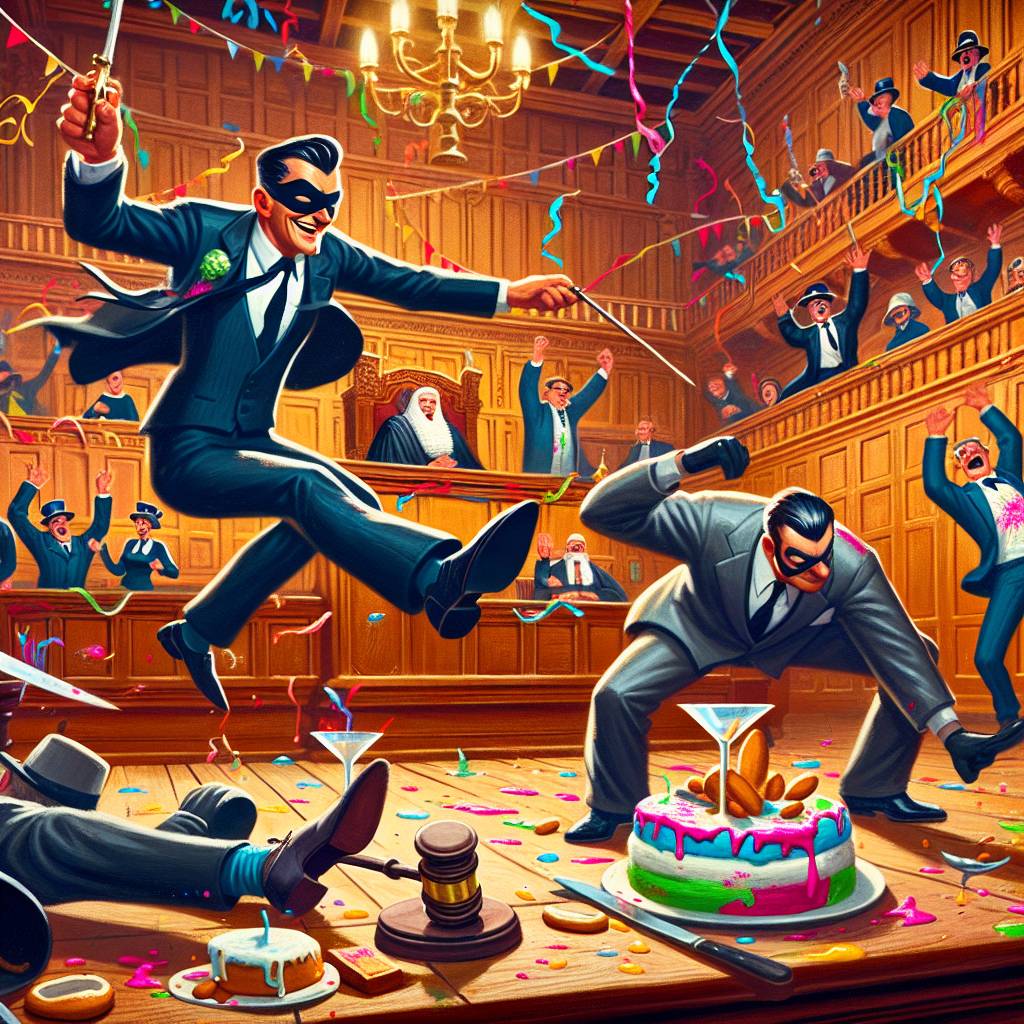 2) Birthday AI Generated Card - James bond fighting batman, Party, and Court (74eb8)