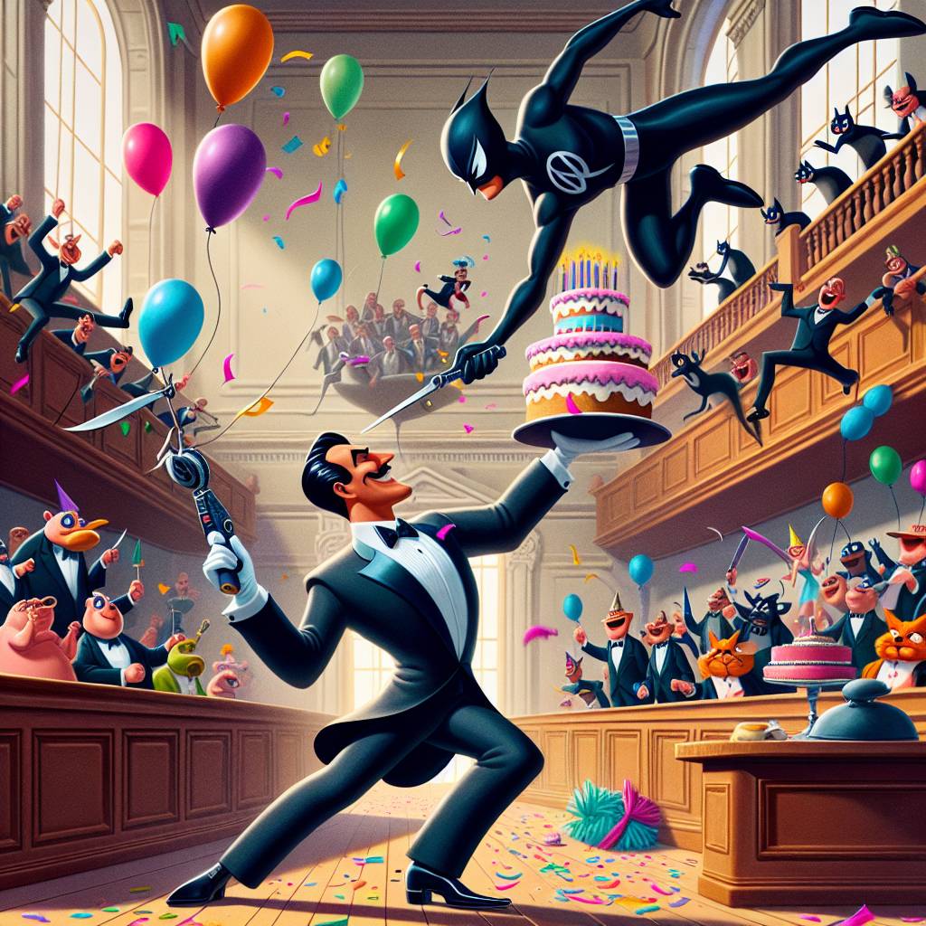 1) Birthday AI Generated Card - James bond fighting batman, Party, and Court (721c7)