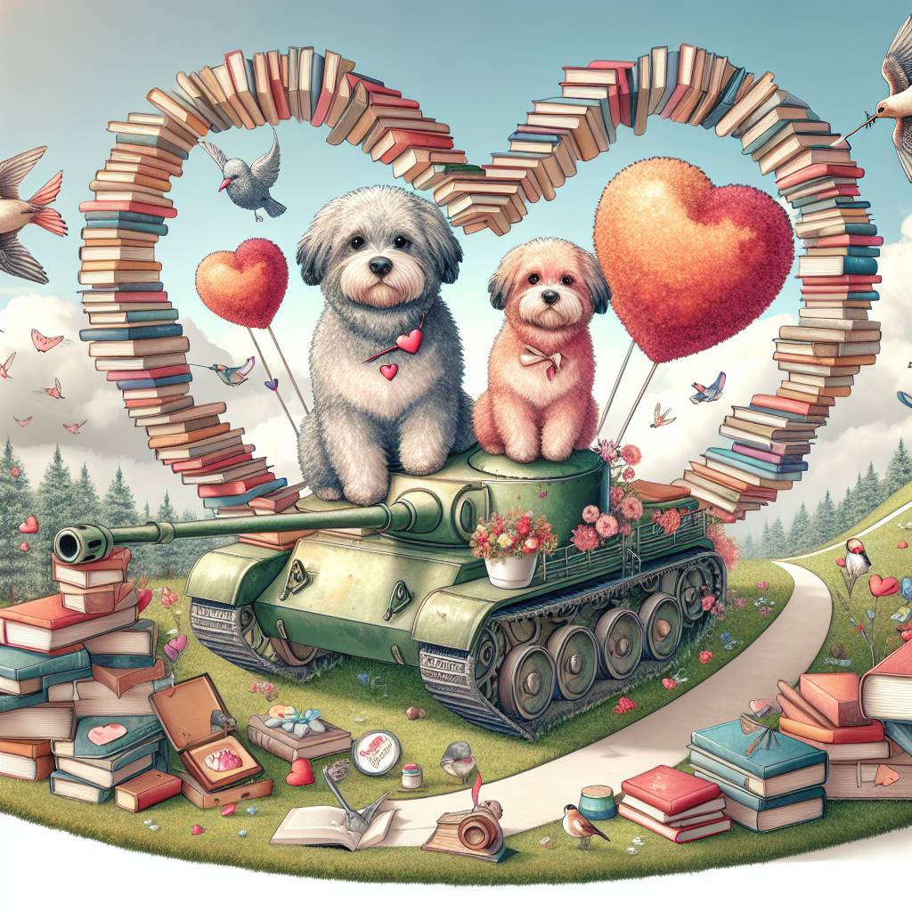 2) Valentines-day AI Generated Card - Books, Dogs, Tanks, Birds, Hiking, and Cheesecake (6e7be)