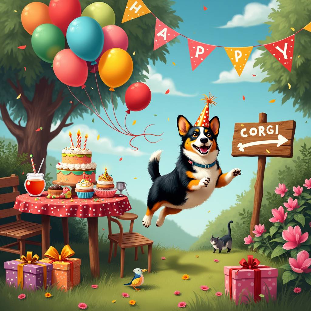 2) Birthday AI Generated Card - Blackheaded Tricolor Pembroke Welsh Corgi (ba4e7)