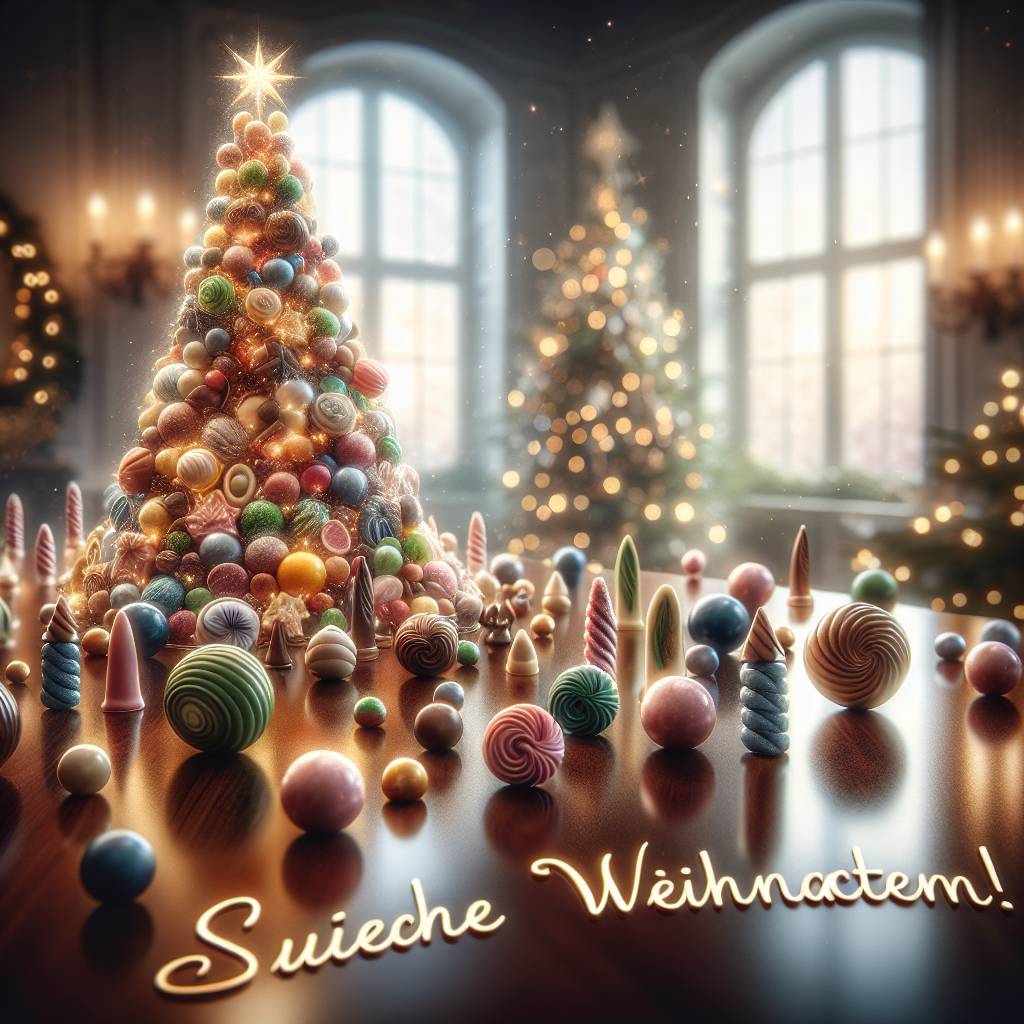 3) Christmas AI Generated Card - sweets on a table with blurred Christmas tree in the background (963bb)