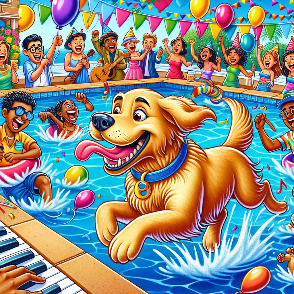 1) Birthday AI Generated Card - Golden retriever, Running, Music festivals, Pool parties, Singing, and Piano (2428f)