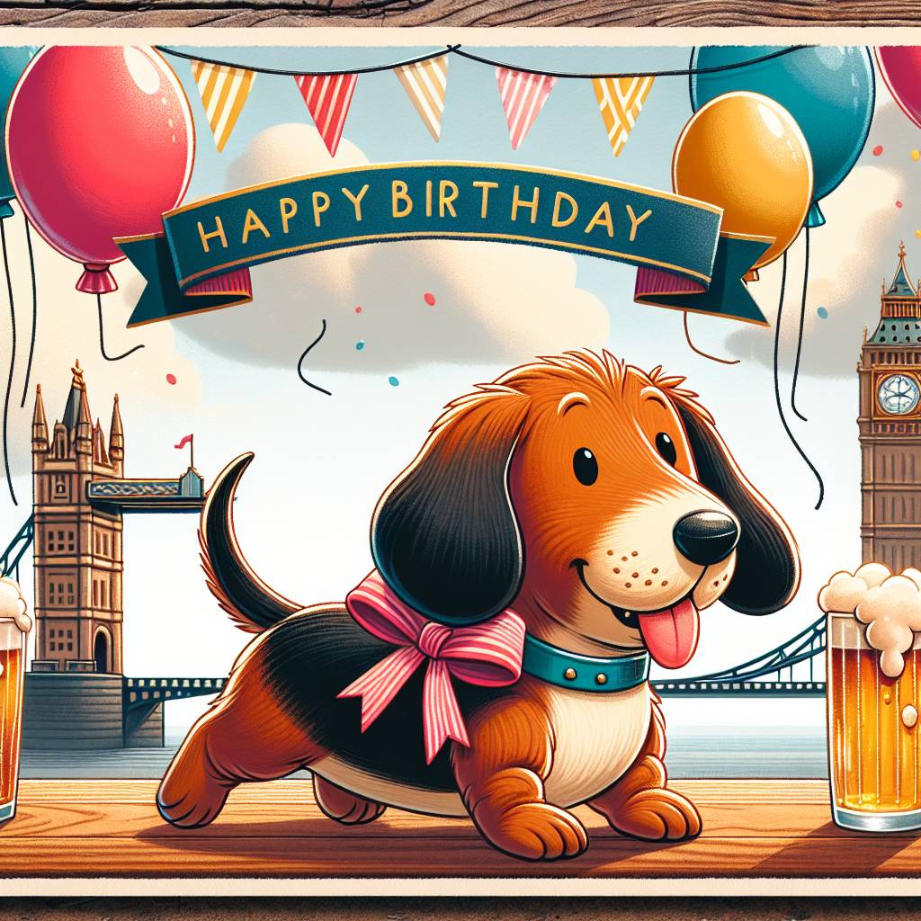 1) Birthday AI Generated Card - Sausage dog, Rugby, Ale, and Bristol (bfdfb)