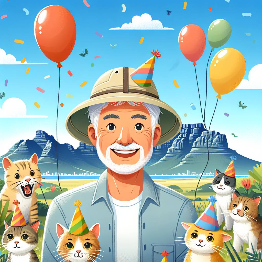 1) Birthday AI Generated Card - Cats, South Africa, and Older Gentleman (cc507)
