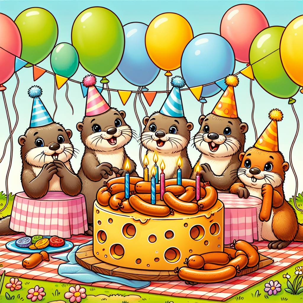 1) Birthday AI Generated Card - Cheese, Sausages, Weasels, and Otters (eb231)