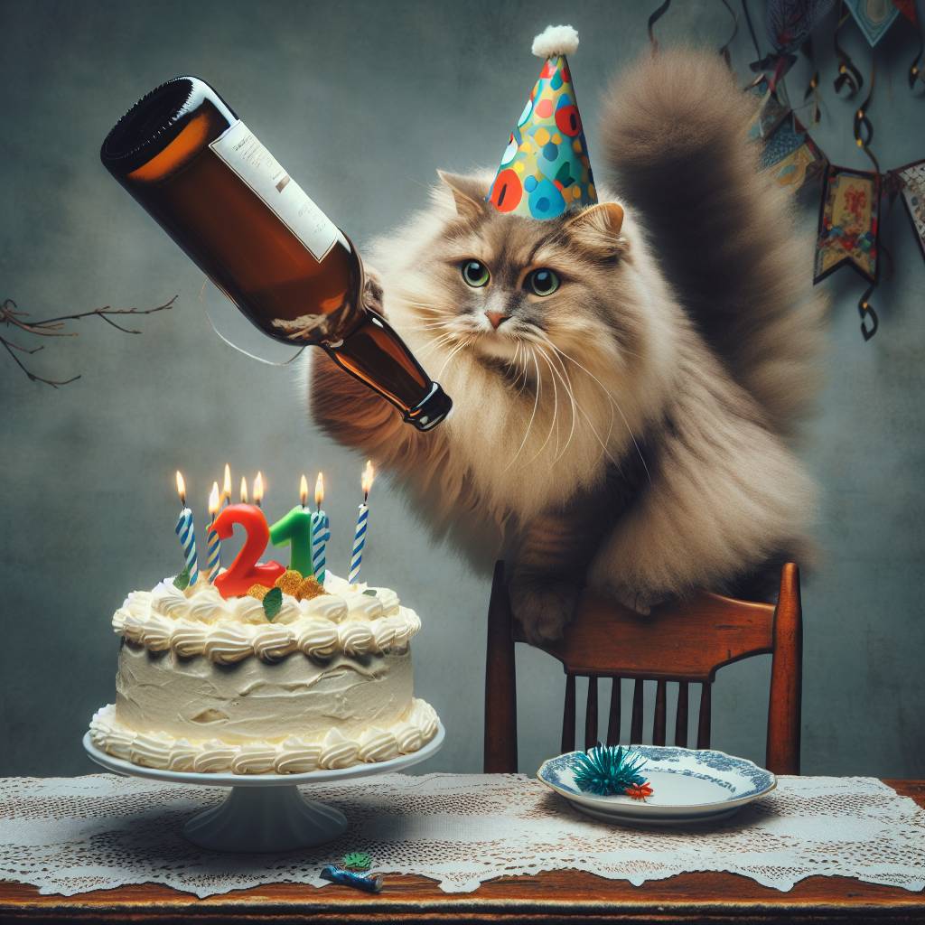 4) Birthday AI Generated Card - Mighty boosh, Alcohol, and Cats 