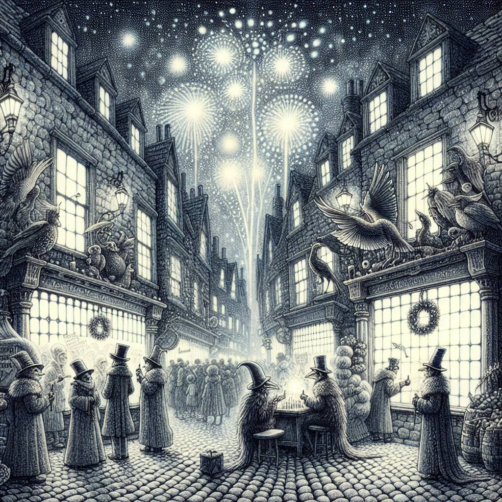1) Birthday AI Generated Card - Diagon alley, Harry potter, Owls, Party, Witches and wizards, Fireworks, and 10 (3a818)