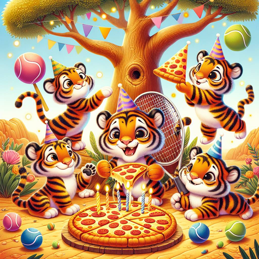 2) Birthday AI Generated Card - Pizza, Tennis, Tigers, and Safari (d2474)