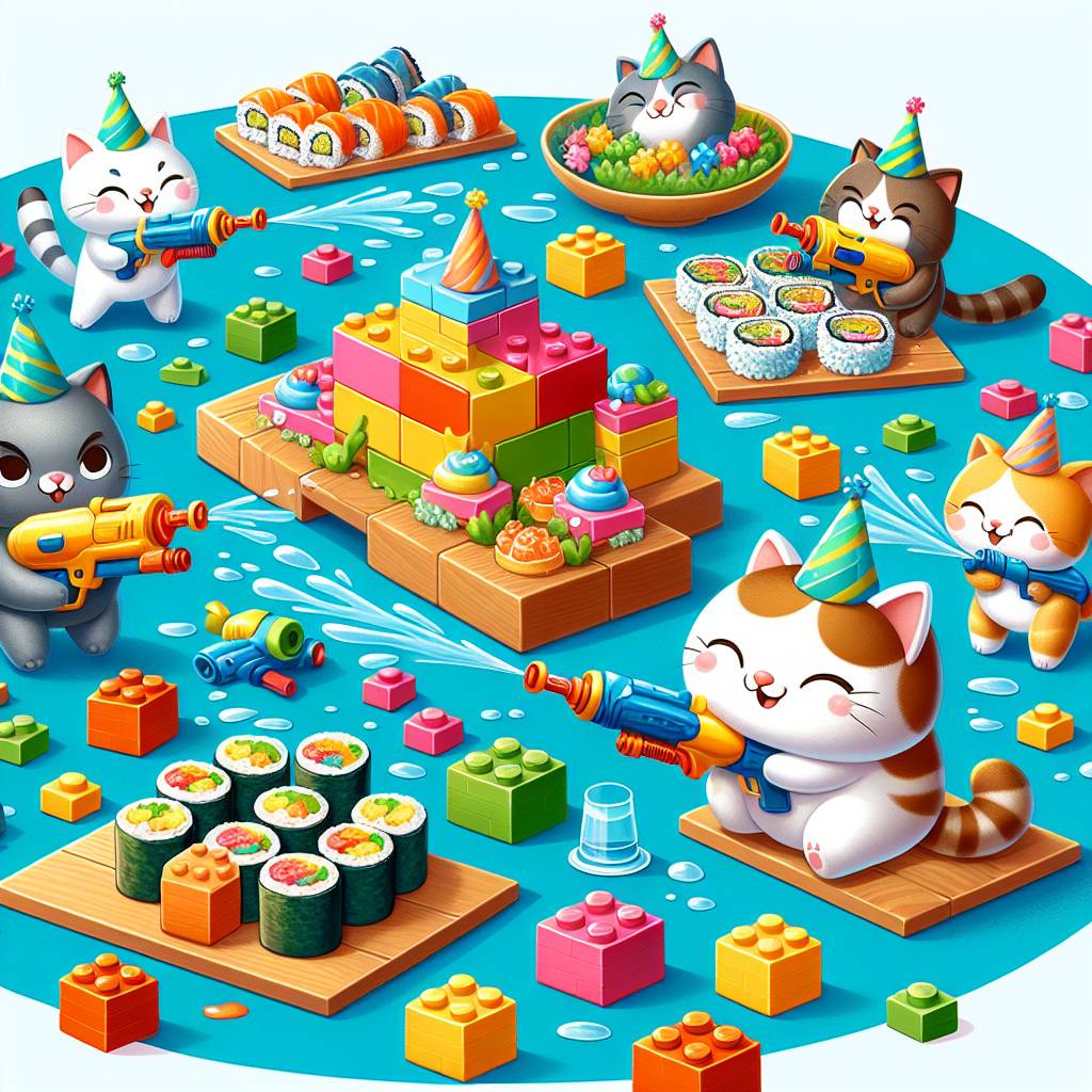 1) Birthday AI Generated Card - Lego, Cats, Sushi, and Guns (15788)
