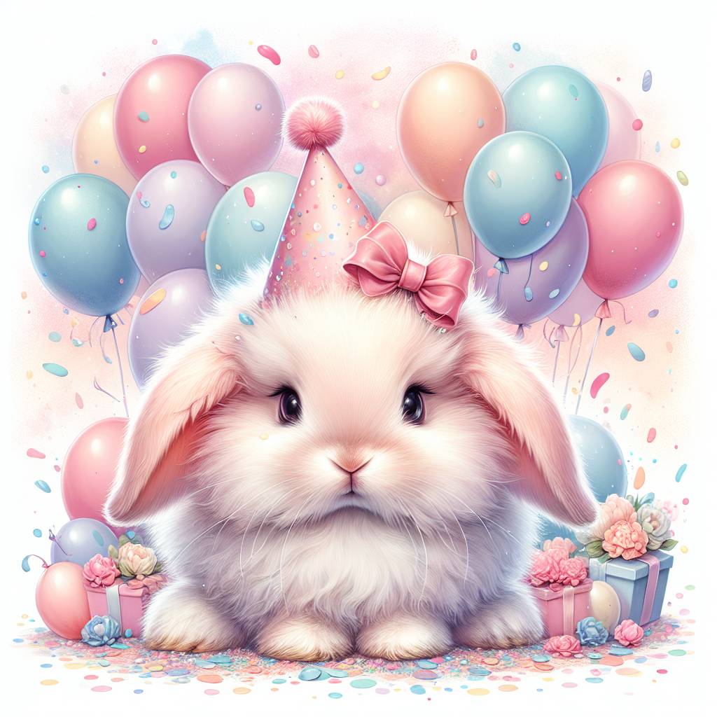 1) Birthday AI Generated Card - Pink , and Bunny (9aa26)