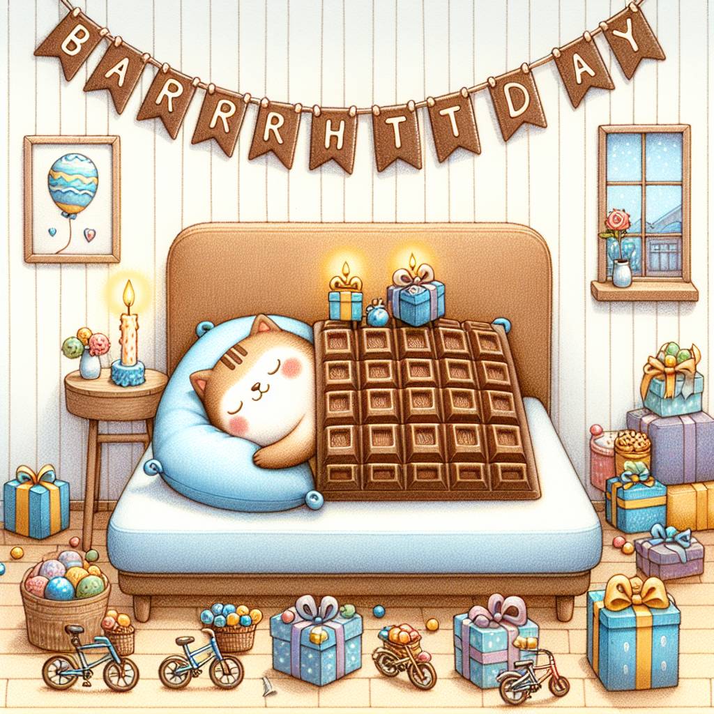 2) Birthday AI Generated Card - Sleep, Chocolate, and Cycling (16049)
