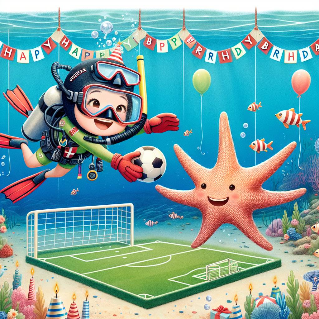 2) Birthday AI Generated Card - Scuba diving, Goalkeeping , and England women’s football (5a465)