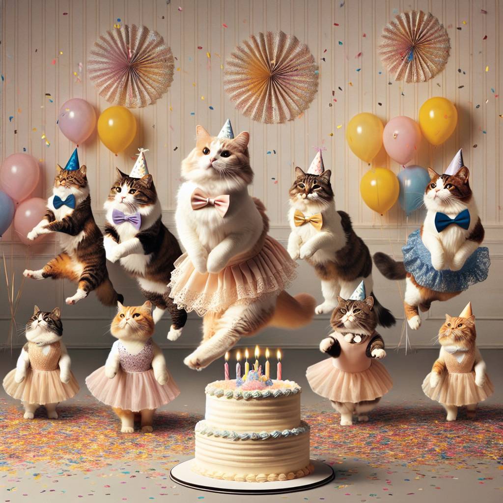 2) Birthday AI Generated Card - Dancing cats, Cats, and Pretty (4220d)