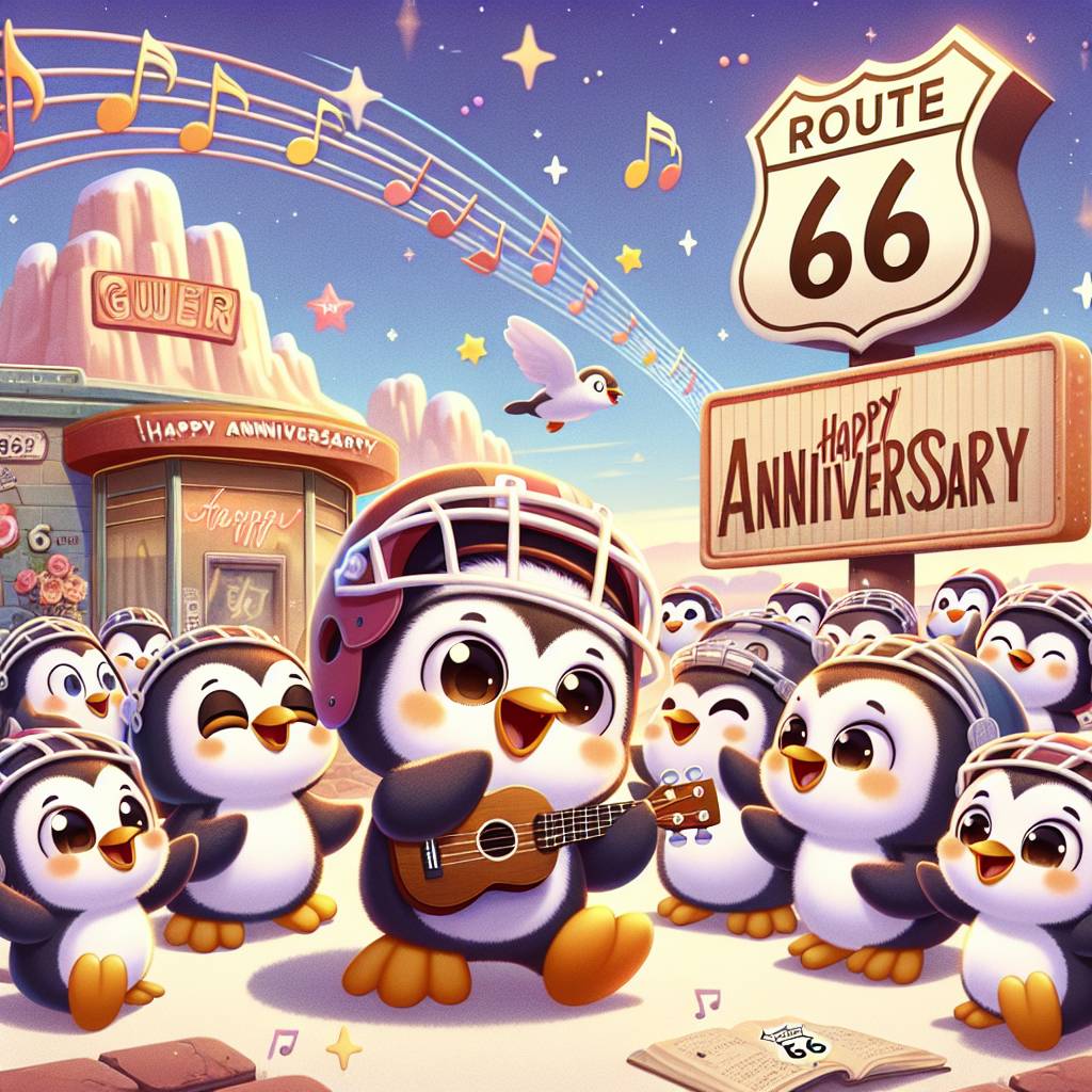 2) Anniversary AI Generated Card - Route 66, Penguins, Football, and Music (5801d)