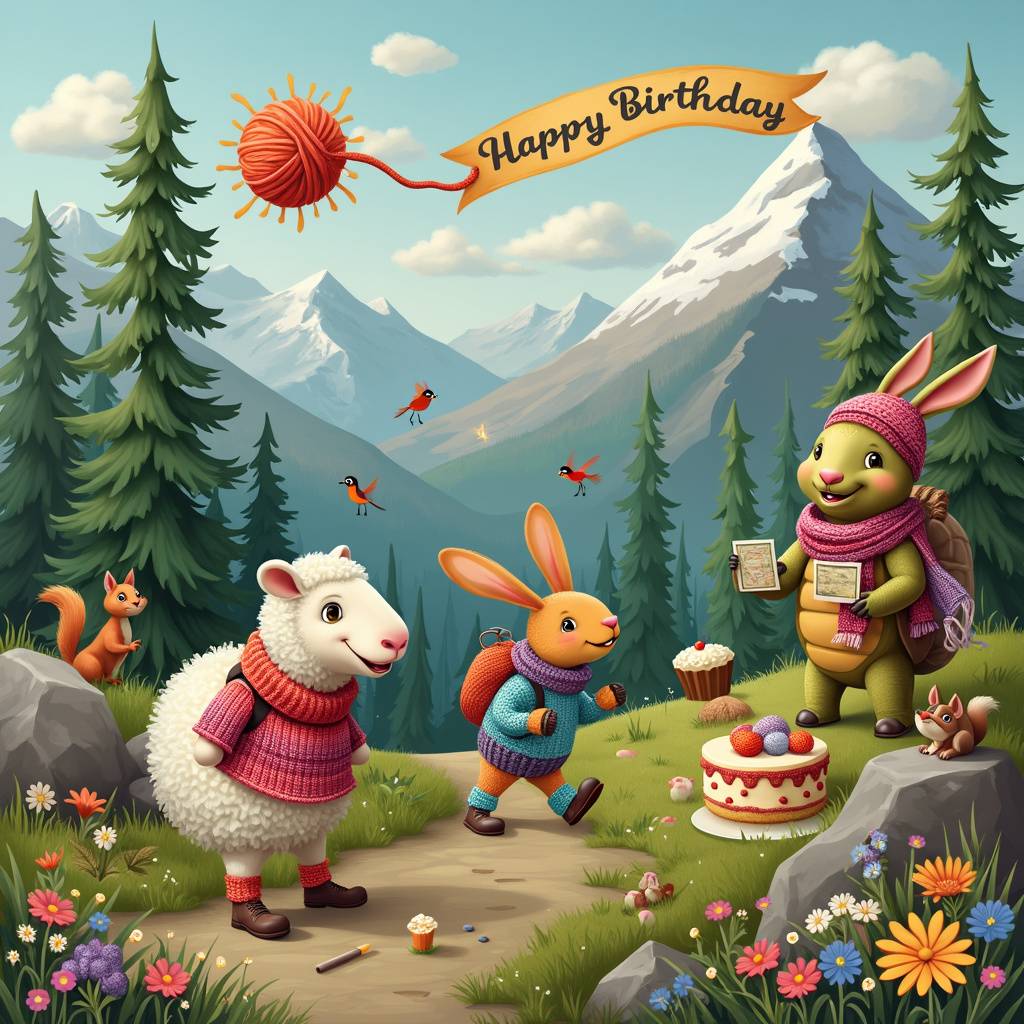 2) Birthday AI Generated Card - Knitting, Hiking, and Workout (3f543)