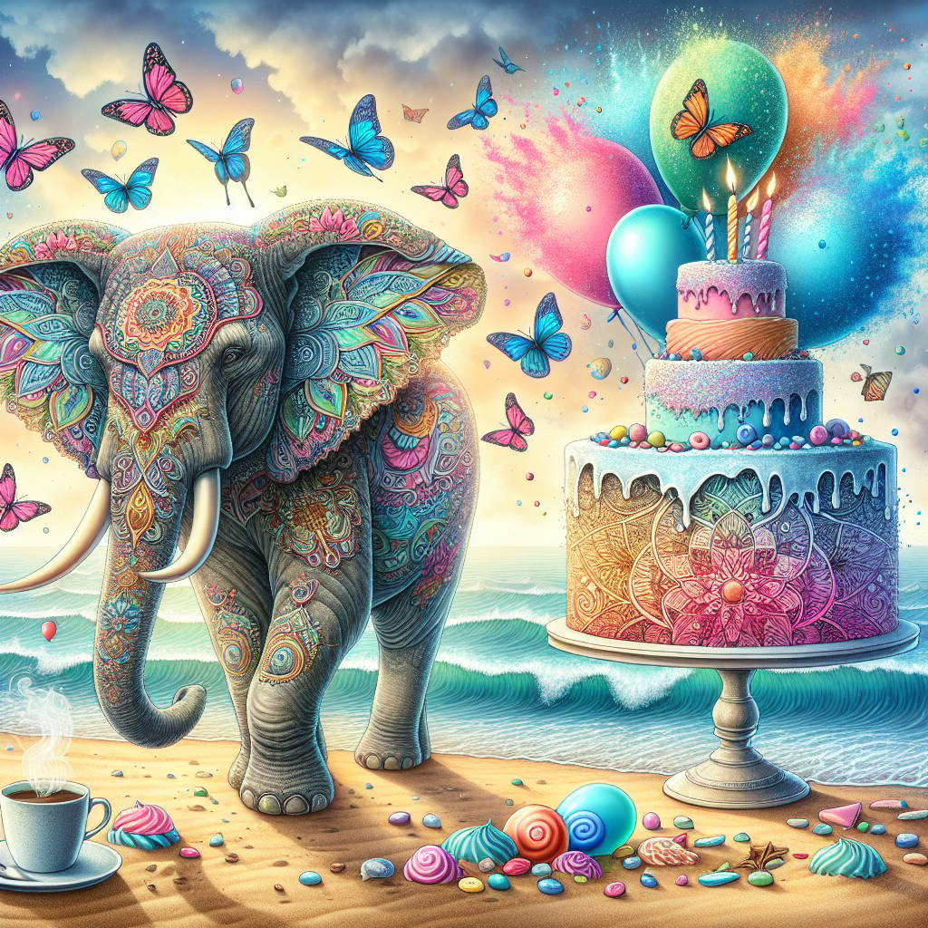 1) Birthday AI Generated Card - Butterfly , Coffee, Ocean, Elephant , Mandala, Candy, and Cake (622f4)