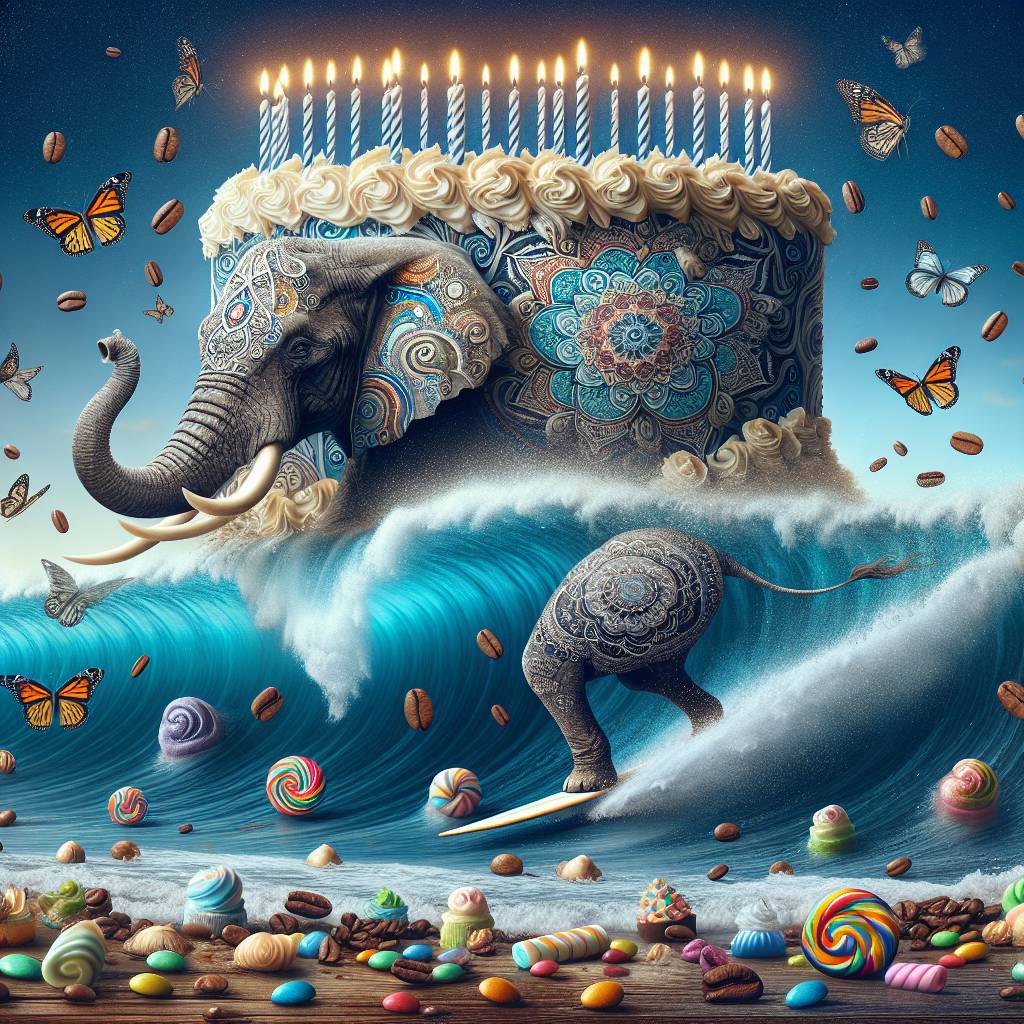 2) Birthday AI Generated Card - Butterfly , Coffee, Ocean, Elephant , Mandala, Candy, and Cake (64336)