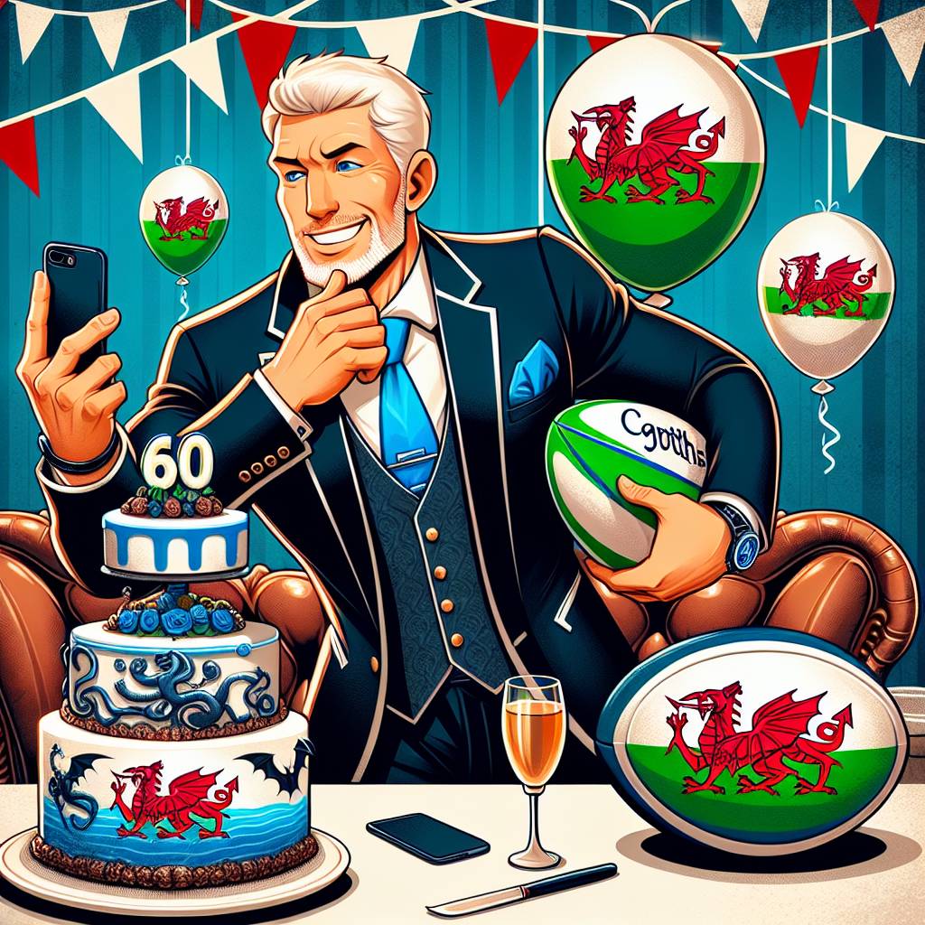 1) Birthday AI Generated Card - 60th birthday, Welsh rugby, Luxury boat, and Mobile phone (02064)