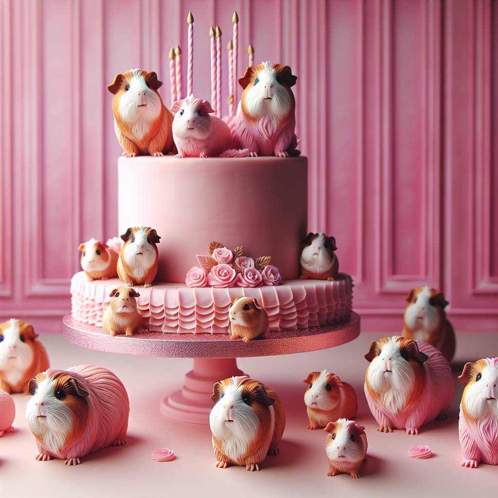 2) Birthday AI Generated Card - Guinea pigs, Pink, and Cake (3a51d)