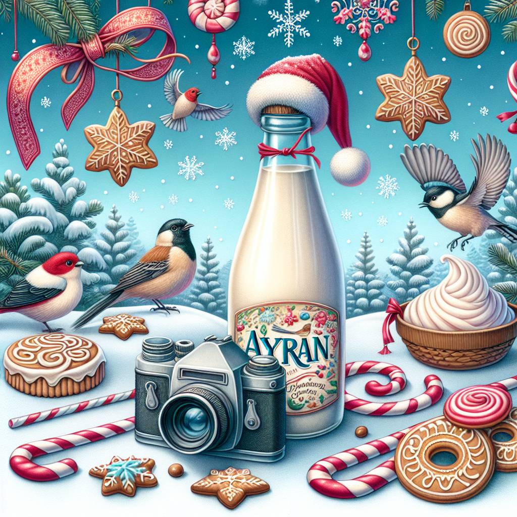 1) Christmas AI Generated Card - Ayran, Birds, cameras, food (36de4)